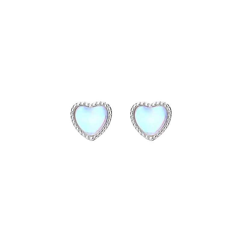 Sweet Moonstone Love Heart Earrings for Women Girl Cute Stud Earring Korean Fashion Silver Color Trendy Jewelry Gift