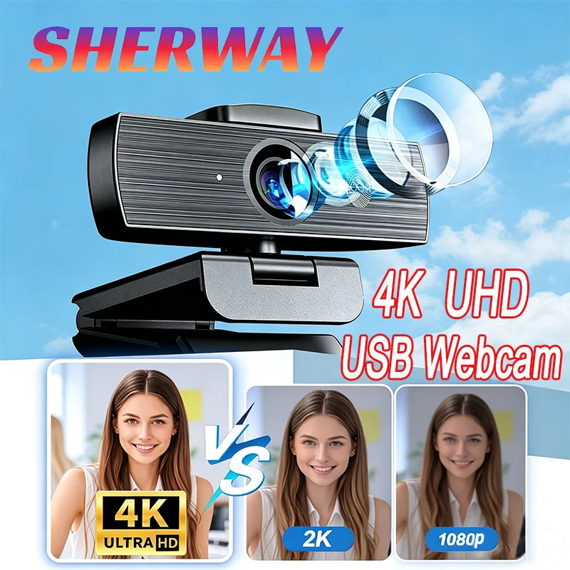 4K Webcam Mini Camera for Pc Autofocus Magnetic Privacy Cover Dual Microphone for Live Streaming Online Class Video Conference