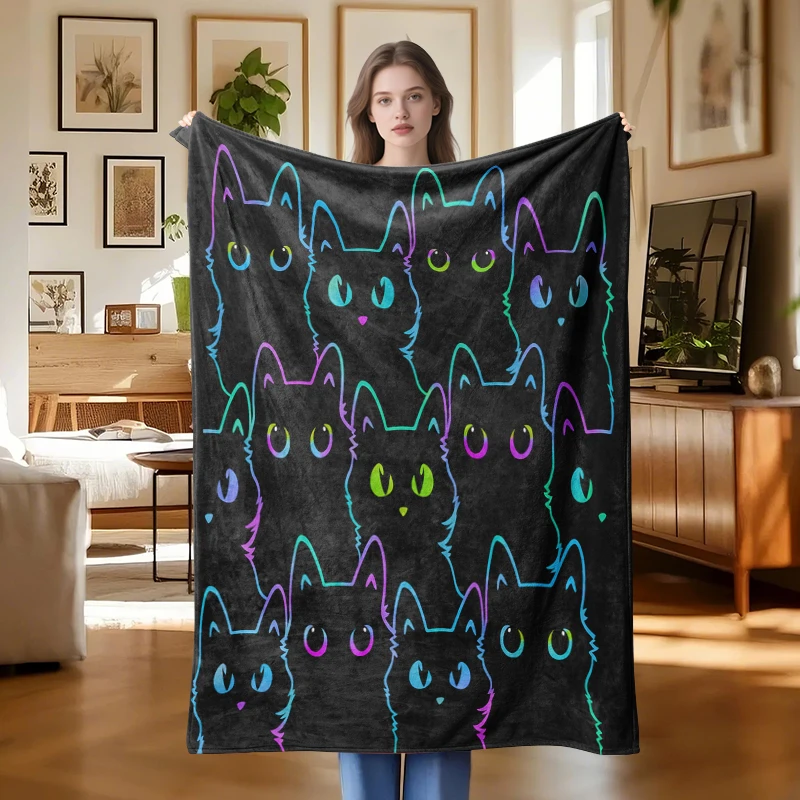 

1 piece of cartoon black cat autumn and winter flannel blanket suitable for office, home decoration, bed, sofa, car, nap blanket
