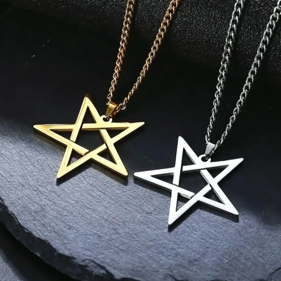 Unift Inverted Pentagram Satanic Necklace for Men Boy Stainless Steel Long Neck Chain Goth Gothic Occult Wicca Pentacle Jewelry