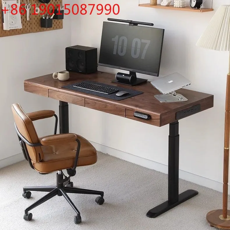 

Solid wood black walnut automatic lifting desk smart computer adjustable desk with socket