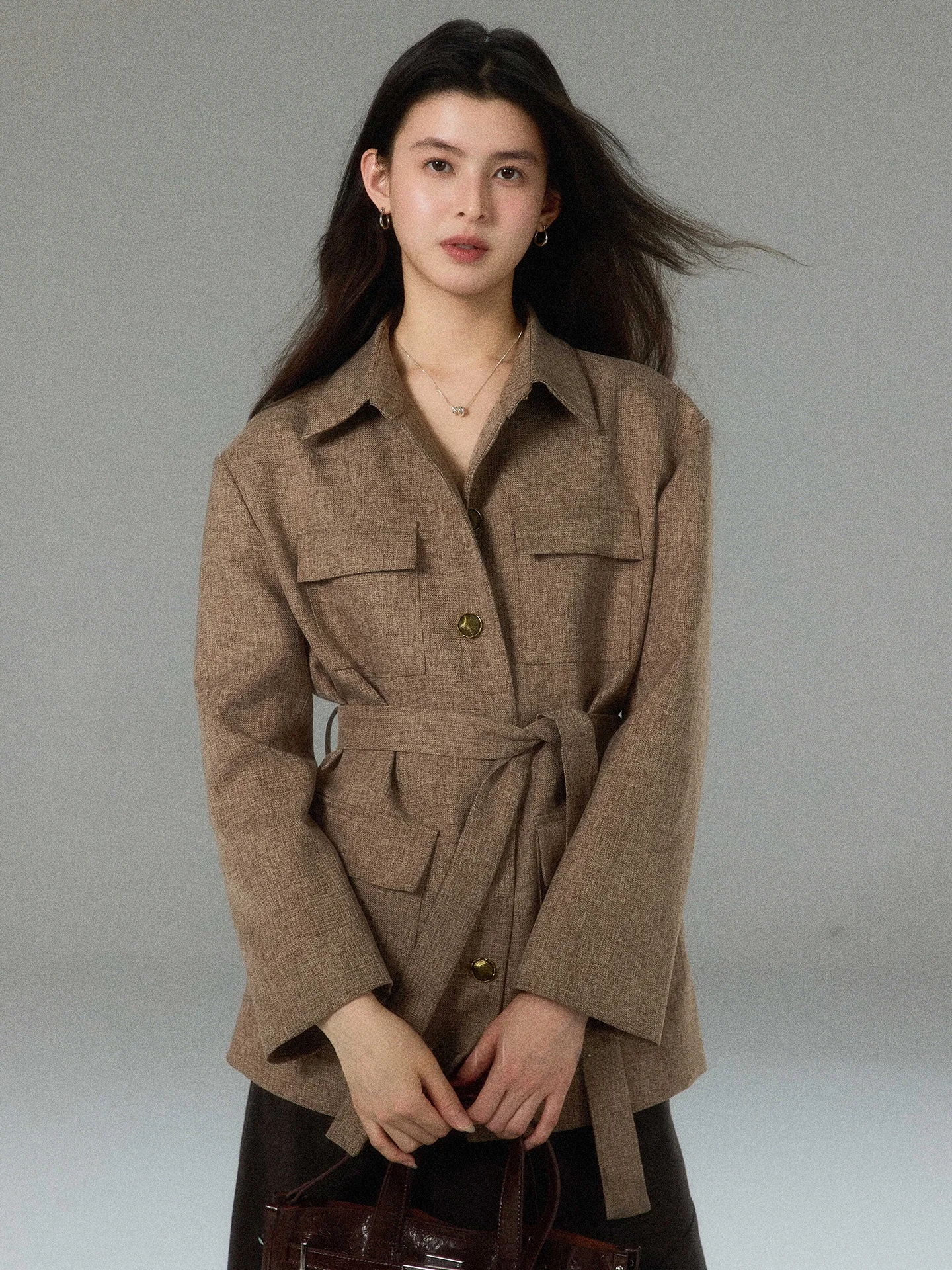 

Ele Classic Women's Waist-Cinching Jaet by Er Yang Design Vintage Sle Commute irt Top High Quali Polyester Fiber