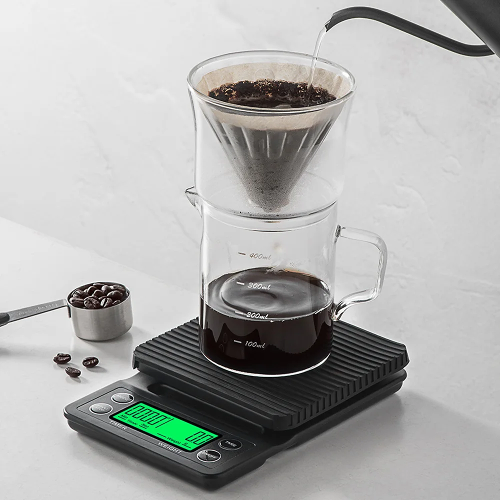 0.1g/3000g Scala elettronica da cucina con timer Vassoio antiscivolo LCD Digital Food Coffee Balance Strumento di misurazione di alta precisione