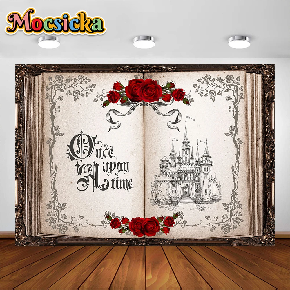 Fairy Tale Books Photography Background Once Upon a Time Ancient Castle Butterfly Flower Princess Girl Birthday Custom Backdrop