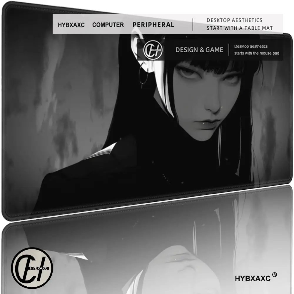 

HD Black Anime Dark Girl Table Mat Large Mouse Pad Office Keyboard Edge Locking Desk Mat Gaming Accessories Non-slip HYBXAXC