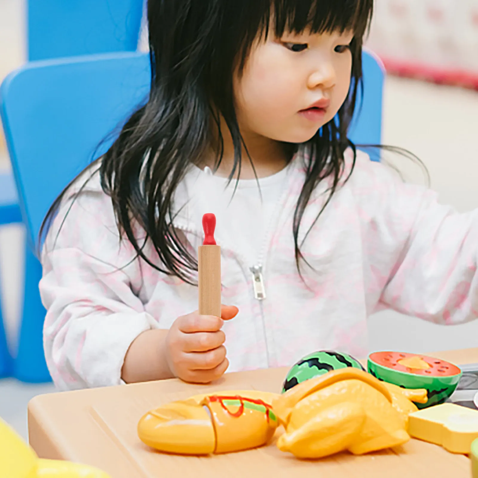 

4Pcs Kids Rolling Pin Small Wooden Dough Roller for Baking Clay Fondant Pizza Making Fine Motor Skills Development Kitchen