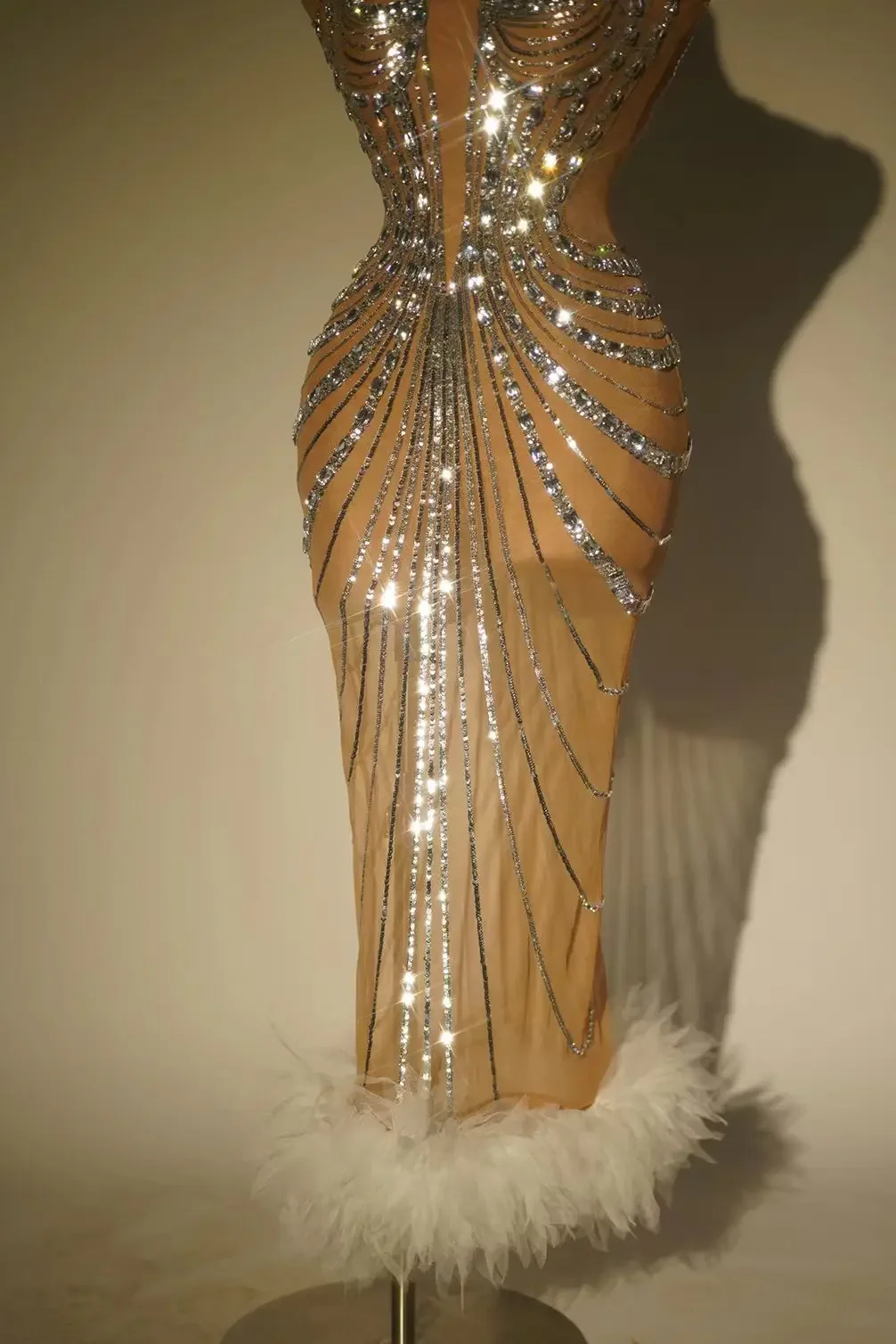 المرأة مثير شبكة شفافة الماس فستان قصير راقصة المشاهير بلينغ النادي الليلي فستان حفلة عيد ميلاد مرحلة الأداء