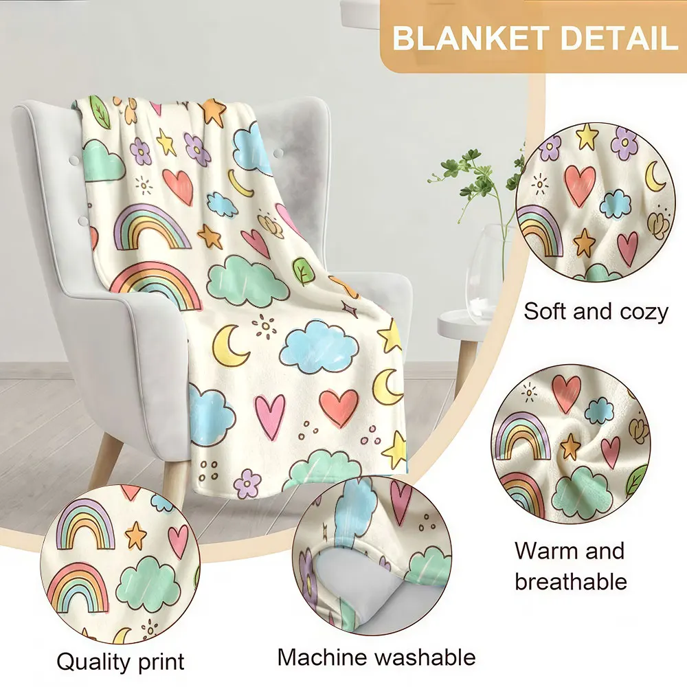 Cute Doodle Sky Soft Warm Flannel Blanket Lightweight Cozy Christmas Halloween Home Decor Room