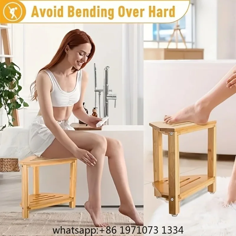 Shower Foot Rest Wood Shower Stool for Shaving Legs Waterproof Corner Stool with Storage Shelf for Inside  Spaces