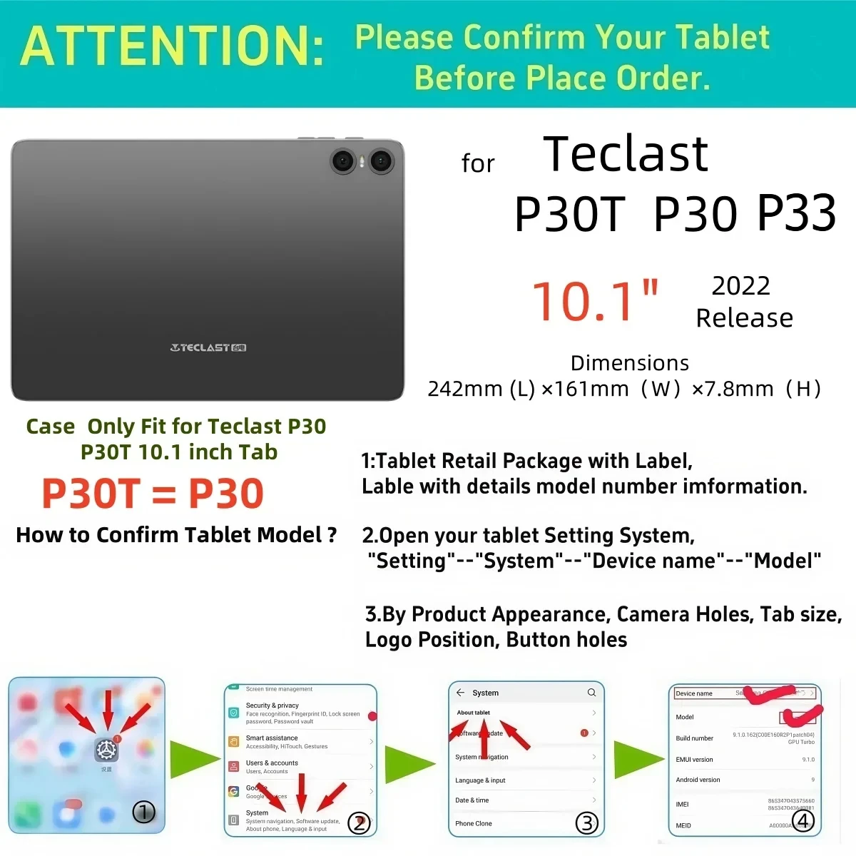 Smart Cover for Teclast P33 P30 P30T Tablet Case Folding Stand Pu Leather with Soft TPU Back Cover for P30T 10.1" 2023 Flip Case