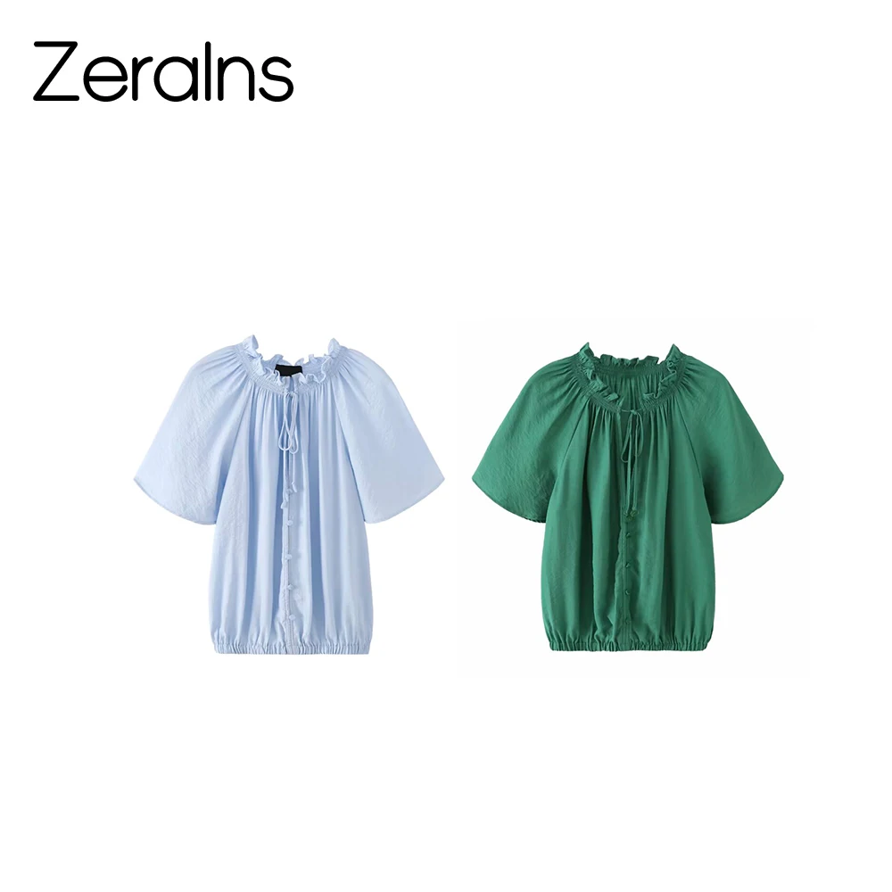 

ZRAINS European and American style 2026 women's summer new product short sleeved romantic style layered shirt