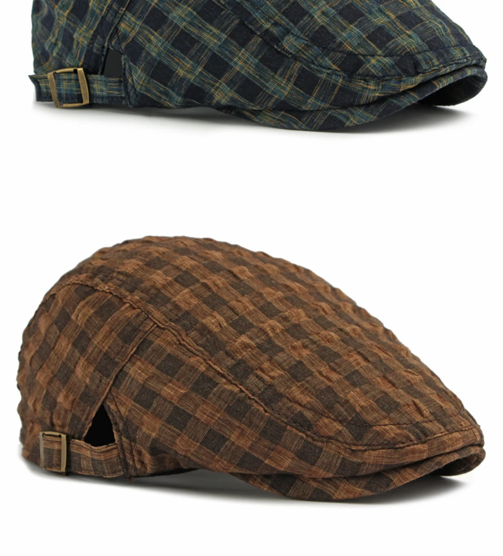 HT5093 Baskenmützen Frühling Sommer Atmungsaktive Sonnenkappe für Männer und Frauen Künstler-Malermütze Verstellbare Ivy Flat Cap Unisex Karierte Baskenmütze – Detail 9