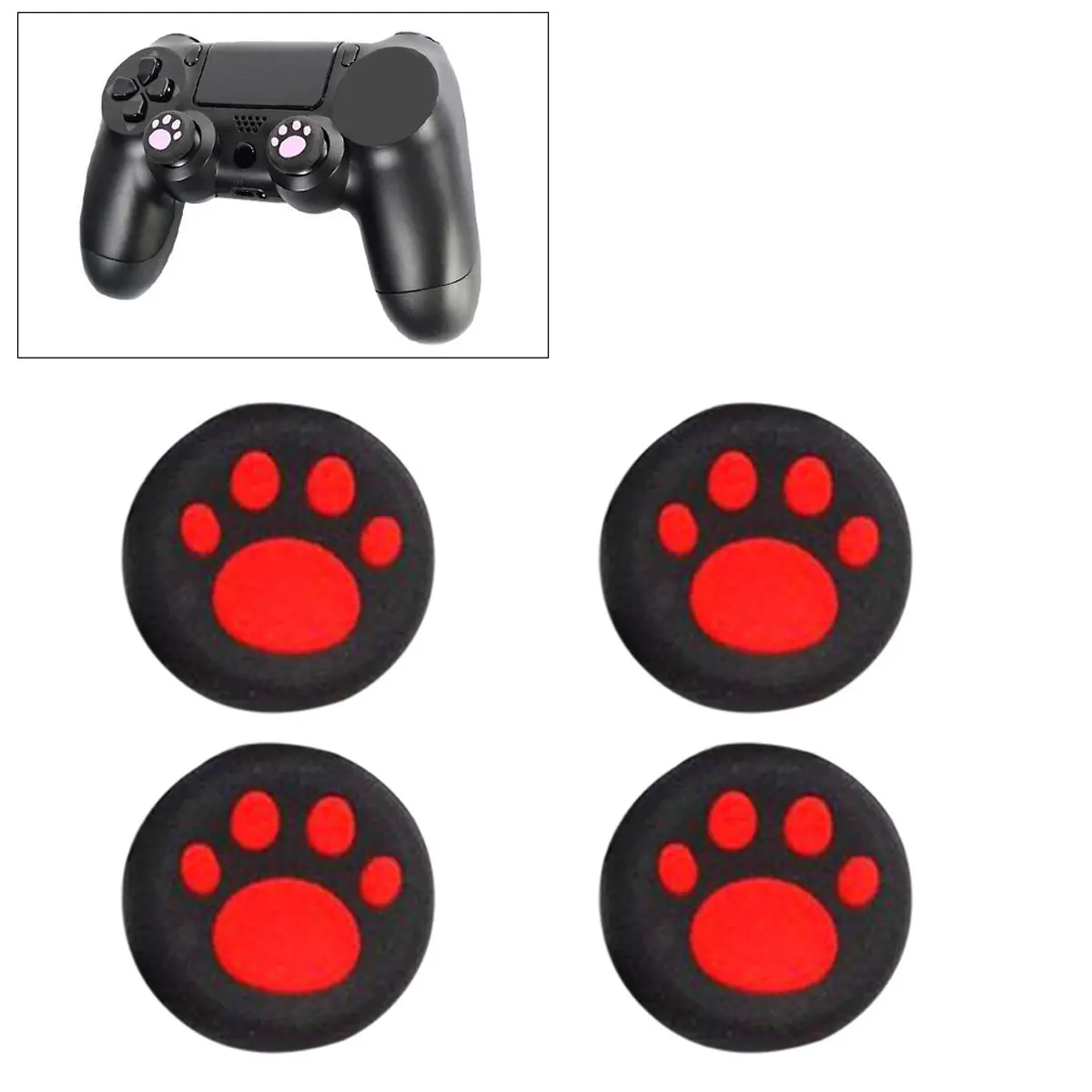 4Pcs Cute Cat Pattern Thumbstick Caps Premium Soft Silicone Joystick Covers for Long Play Comfort