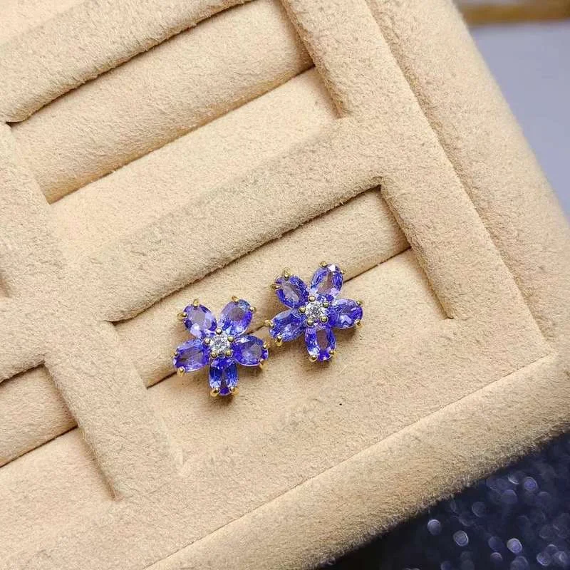 Natural Tanzanite Stud Earrings Women's Blue Gemstone Delicate S925 Sterling Silver Jewelry Free Shipping Clearance Sale