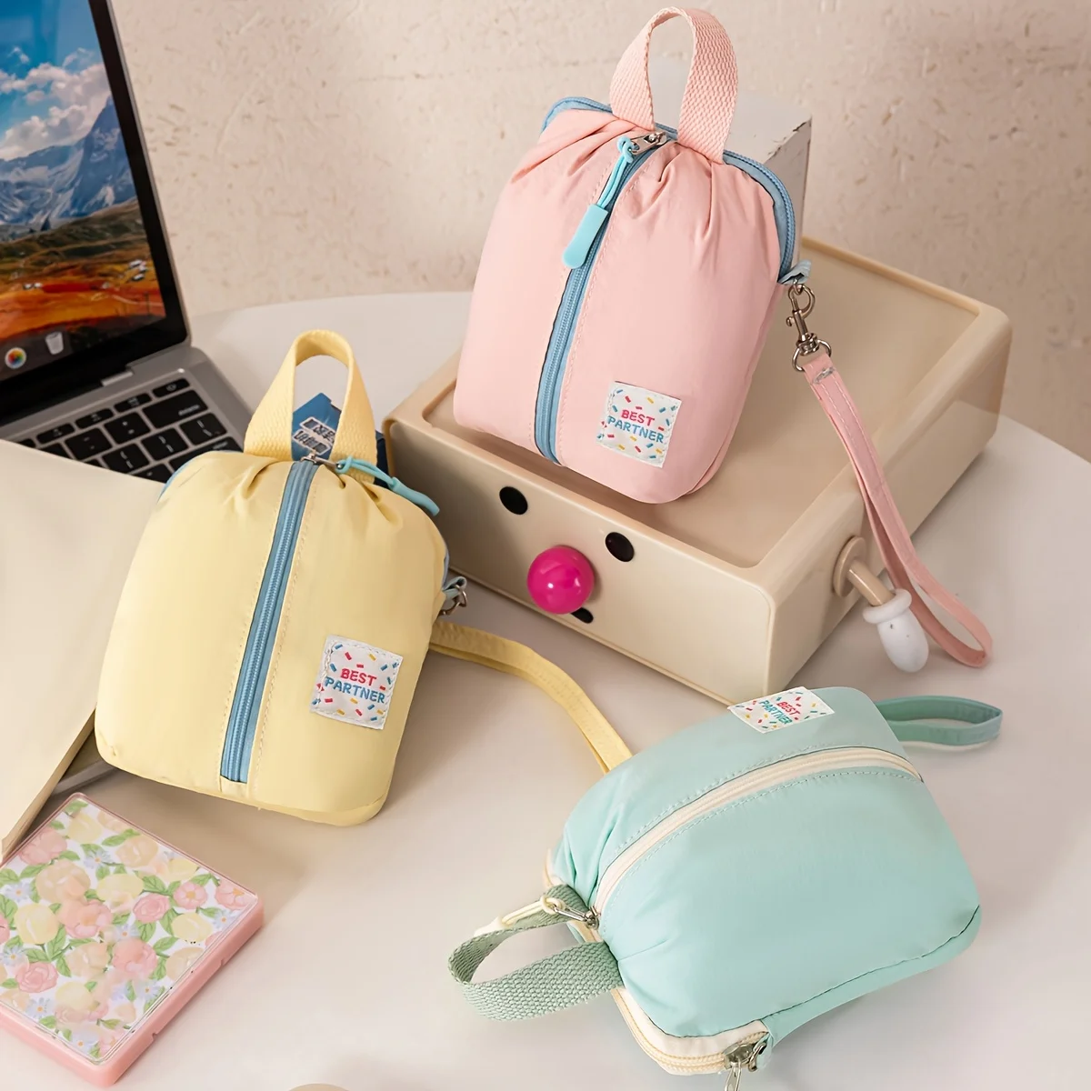 Macaron-Colored Portable Multifunctional Storage Bag, for Lipstick, Coins, Keys, and Swabs, Double-Layer Design, Christmas Gift