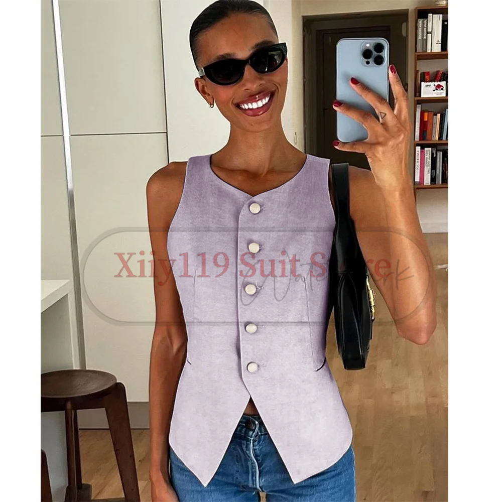 Women's Vest for Women Flax Vest Women's Casual Business French Street V-neck Single-breasted Vest New Style Jackets Vests 2023