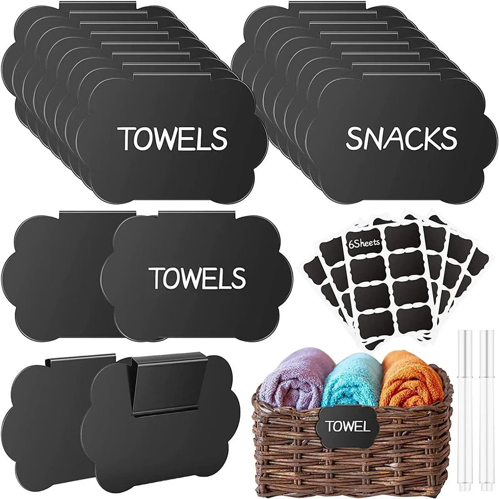 

10x Black Square Detachable Basket Label Clip Classification Label for Wedding Party Table Number Kitchen Utensil Basket Storage