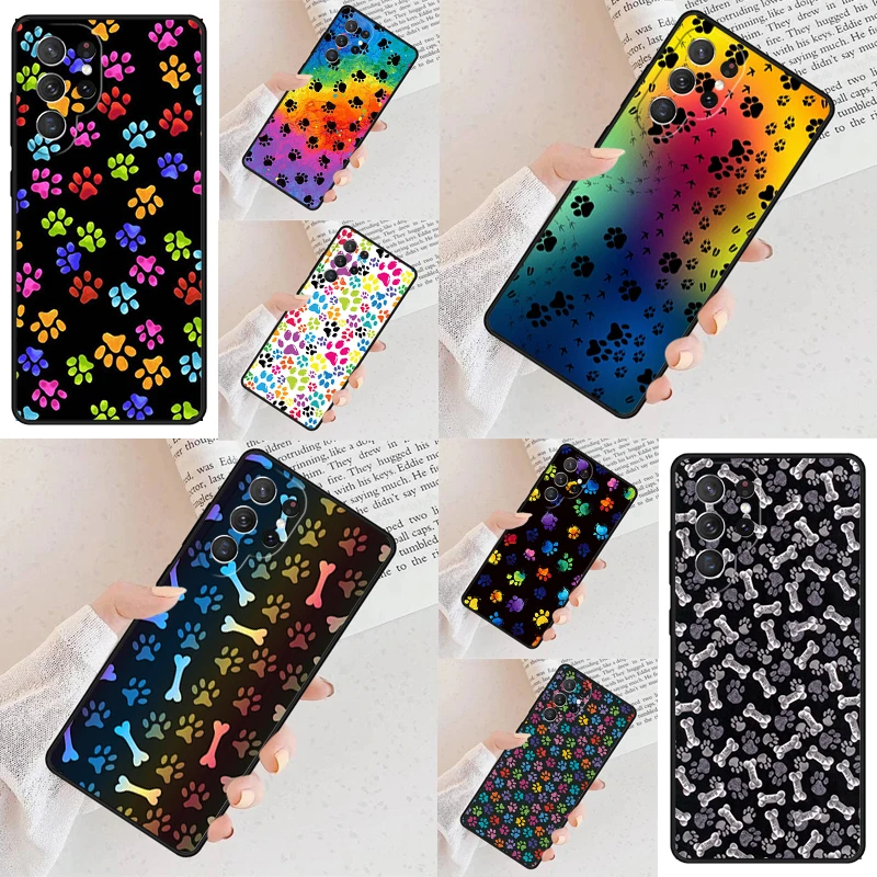 Watercolor Paw Prints Phone Case For Samsung Galaxy S24 S23 S22 S21 Ultra S10 Note 10 Pro S20 Plus FE S9 S8 Cover