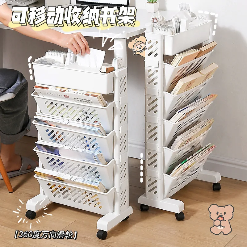 

Universal Wheels Floor Standing Book Stand Trolley Easy to Assemble Movable Storage Rack for School Classroom Desk Edge