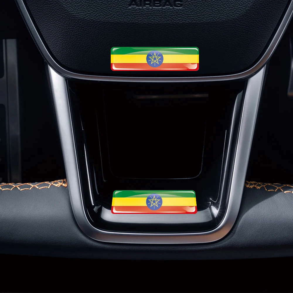 Ethiopia Flag 3D Epoxy Resin Decorate Car Sticker Car Window Buttons Steering Wheel Center Console Panel Motorcycle Fuel Tank