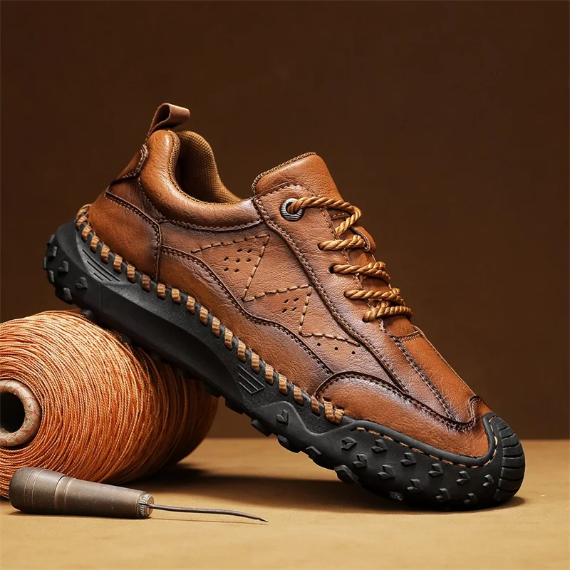 

2025 Men's Leather Casual Shoes Comfortable Breathable Business Shoe Sneakers Driving Shoes Men Loafers Moccasins Plus Size 48