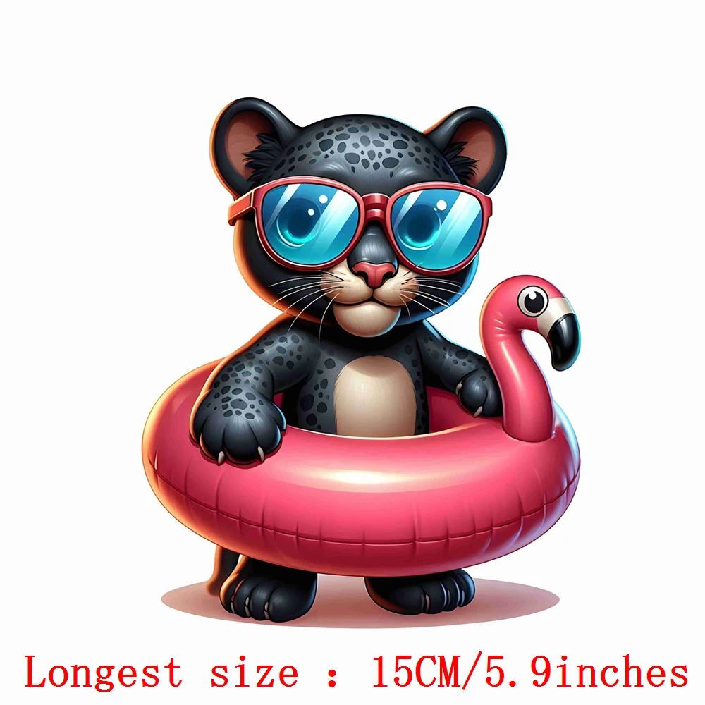 15cm Kids Lifeguard Animals Leopard Tiger Iron On Heat Transfer Sticker For Clothes Pinted Vinyl Thermal Washable T-Shirt Decal