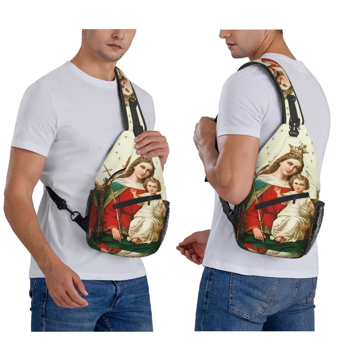 بارد مريم العذراء الكاثوليكية المسيحية حقيبة الصدر الرجال حبال Crossbody على ظهره حقيبة صدر للرجال السفر المشي لمسافات طويلة Daypack حقيبة كتف