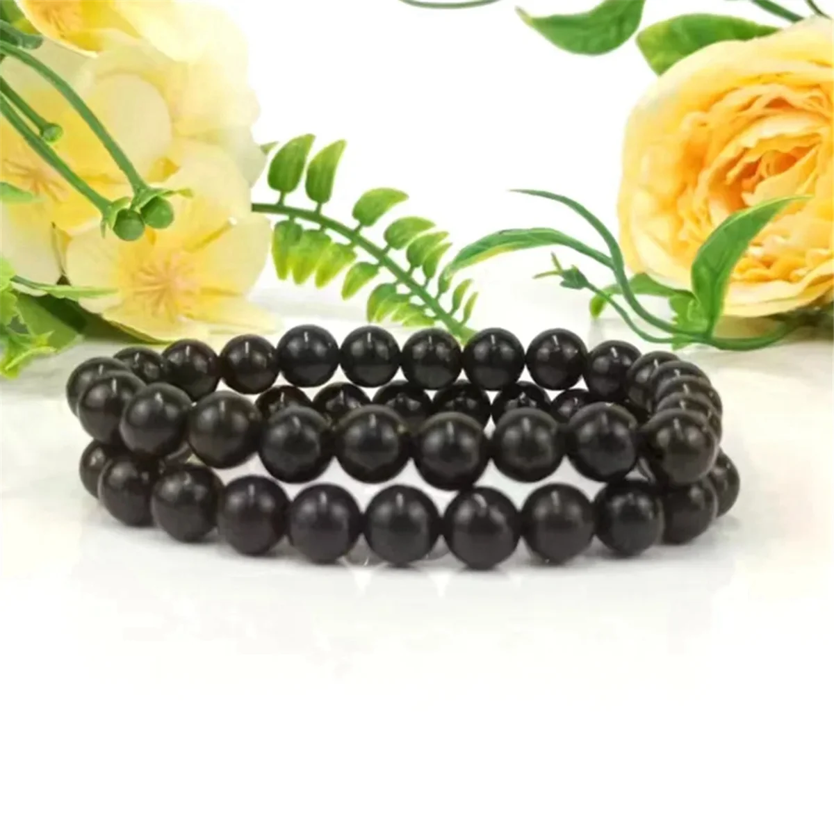 About 126Pcs 6mm Natural Gemstone Beads Black Beads Round Loose Beads for Jewelry Making with Crystal Stretch Cord