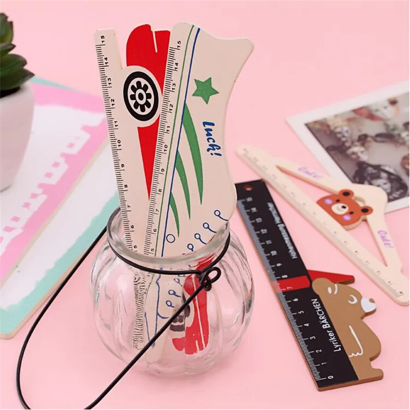 Creative Stationery Gifts Wooden Multi functional Student Tools Cute Cartoon Stationery Measurement Drawing Straight Ruler 15Cm