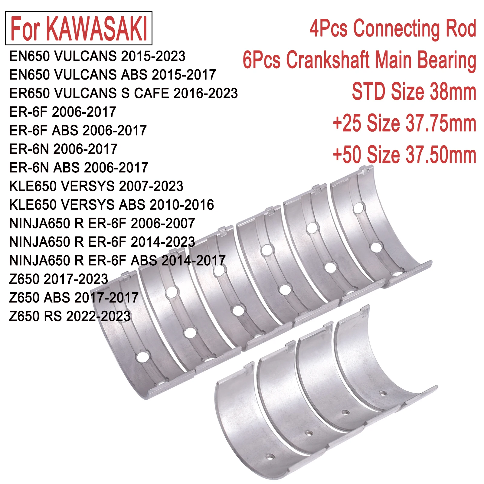 

Motorcycle Engine Parts STD 38mm ~ 37mm For KAWASAKI Z650 2017-2023 Z650 ABS Z650RS ER-6N Connecting Rod Crankshaft Main Bearing