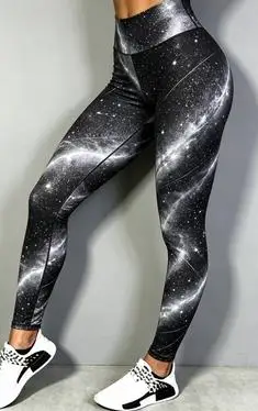 Women Black White Marble Swirl Print Fleece Lined Leggings Mid Waist High Stretch Yoga Fitness Pants