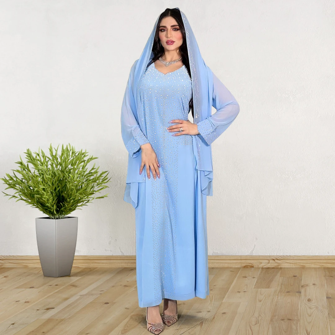 Khalat Women's Muslim Prayer Dress Front Robe Islamic Robe Modest Solid Color Abayas Women's Muslim (with Hijab)