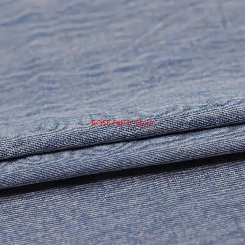 Washed Cotton Denim Fabric Make Old Texture fabric for Jeans Skirts Coats Bags Diy Sewing Cloth Comfortable Textile Blue