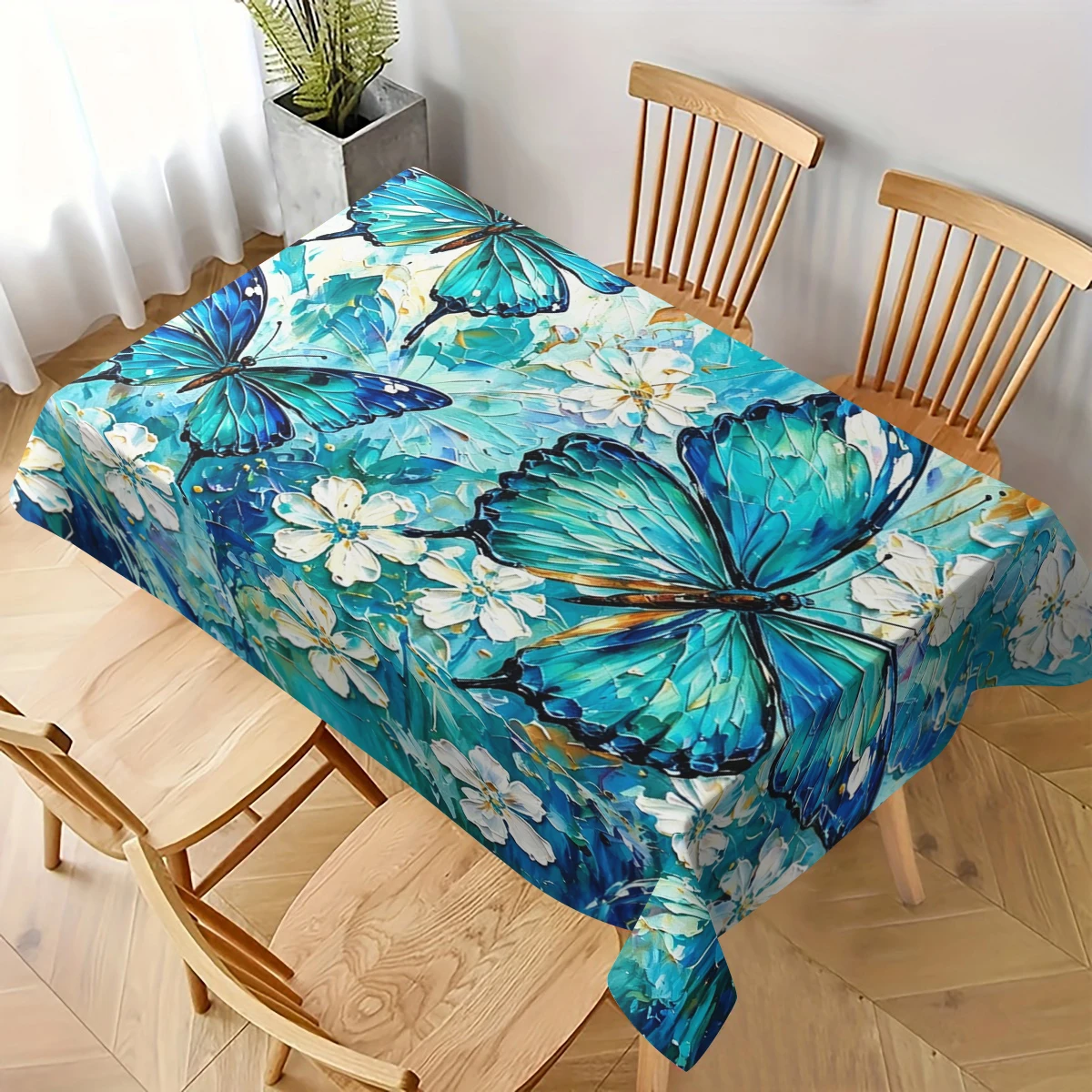 Gradient Leaf Vein Pattern Polyester Tablecloth - Stylish Dining Table Cover, Natural Themed Decoration for Home Dining Room