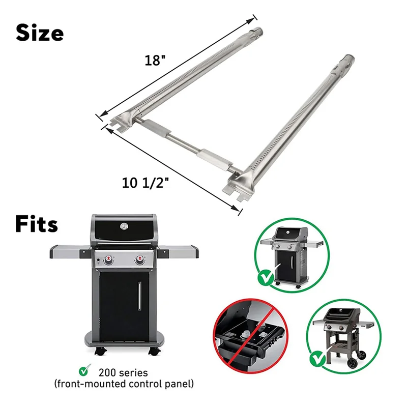 ABGQQ 69785 18 Inch Grill Burner Compatible with Spirit I & II 200 Series Spirit E-210 E-220 with Up Front Control Tube Pipe