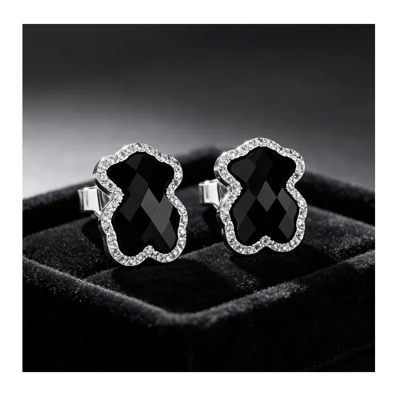 Crystal Halo Black Bear Stud Earrings — product information 5