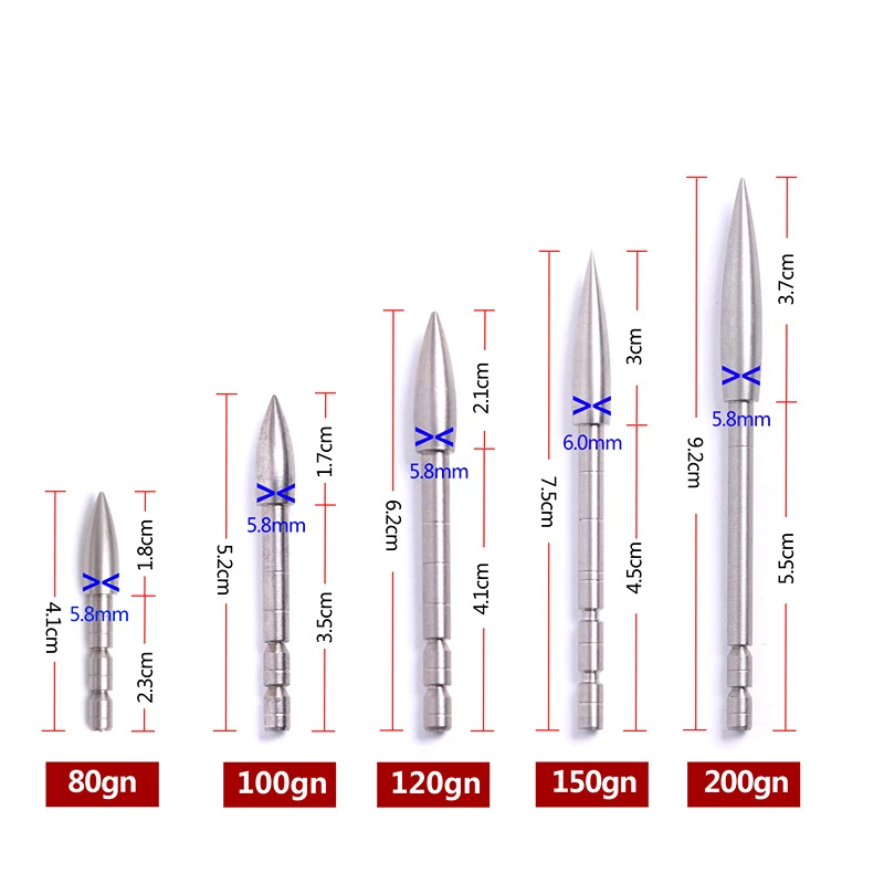 12pcs DIY 80 100 120 150 200 Grain Stainless Steel Bullet Point Tip For ID 4.2 mm Arrow Shaft Arrow Head Archery Accessory