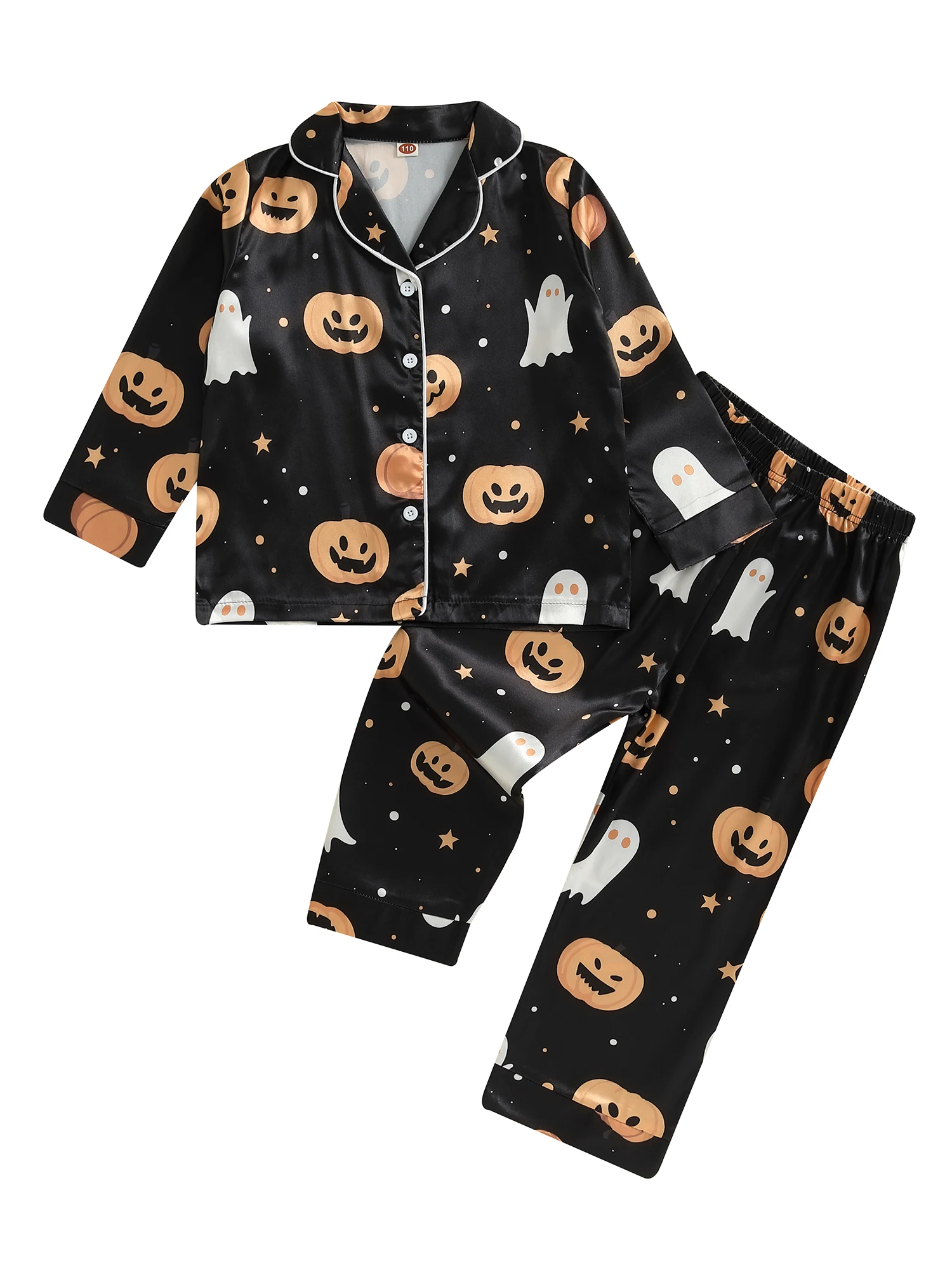 Pigiama per Halloween da 2 pezzi per bambini con camicia e pantaloni a maniche lunghe con colletto a bavero - Completo da notte per bambini per i più piccoli