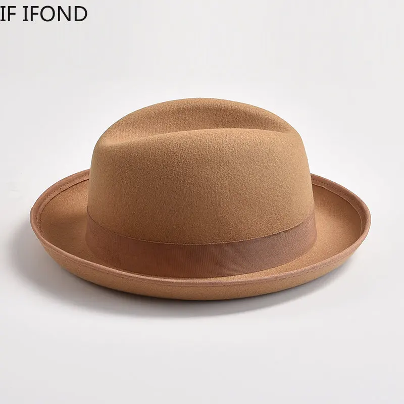 Sombreros Fedora de fieltro de lana para hombre, sombrero enrollable de estilo británico, sombrero de Jazz para iglesia, Caballero hoburg, gorra de