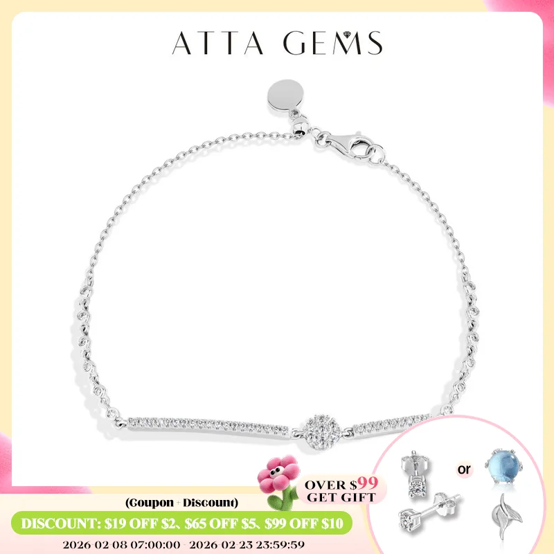 

ATTAGEMS полный муассанит браслеты оригинальный стерлингового серебра S925 регулируемый женский браслет простые ювелирные изделия подарки на день рождения