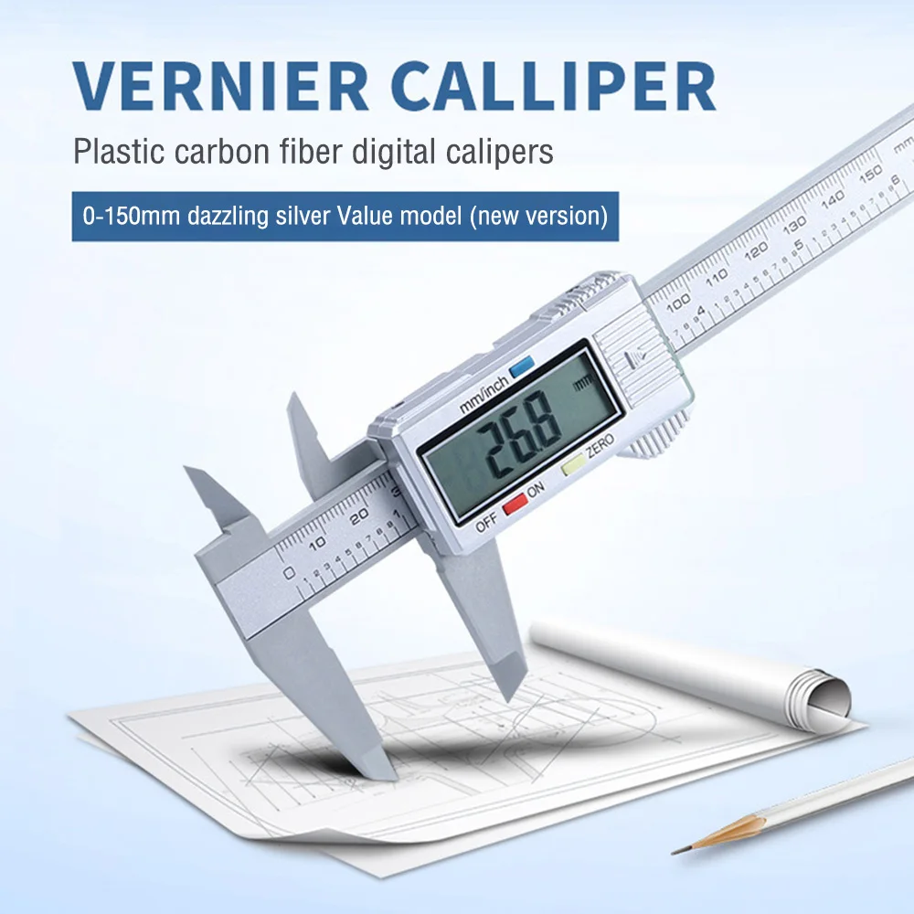 Caliper Vernier Digital com Tela Grande, Régua de Medição Eletrônica, Ferramenta de Carpintaria, 100mm, 150mm