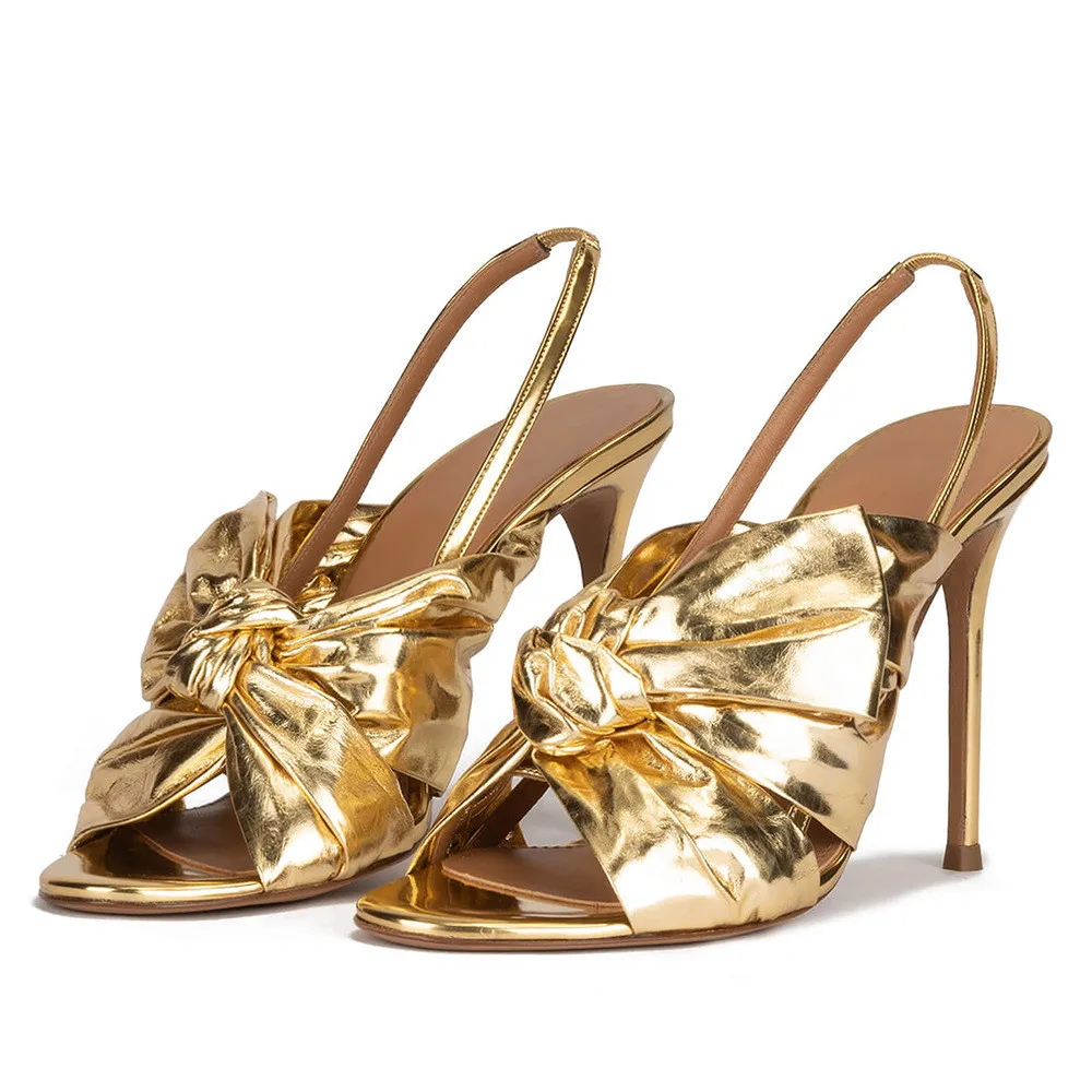 

Fashion Spring Women High Heels Sandals Golden Elastic Band Strap Ties Pointed Toe Shoes Classic Ladies Butterfly-Knot Sandal