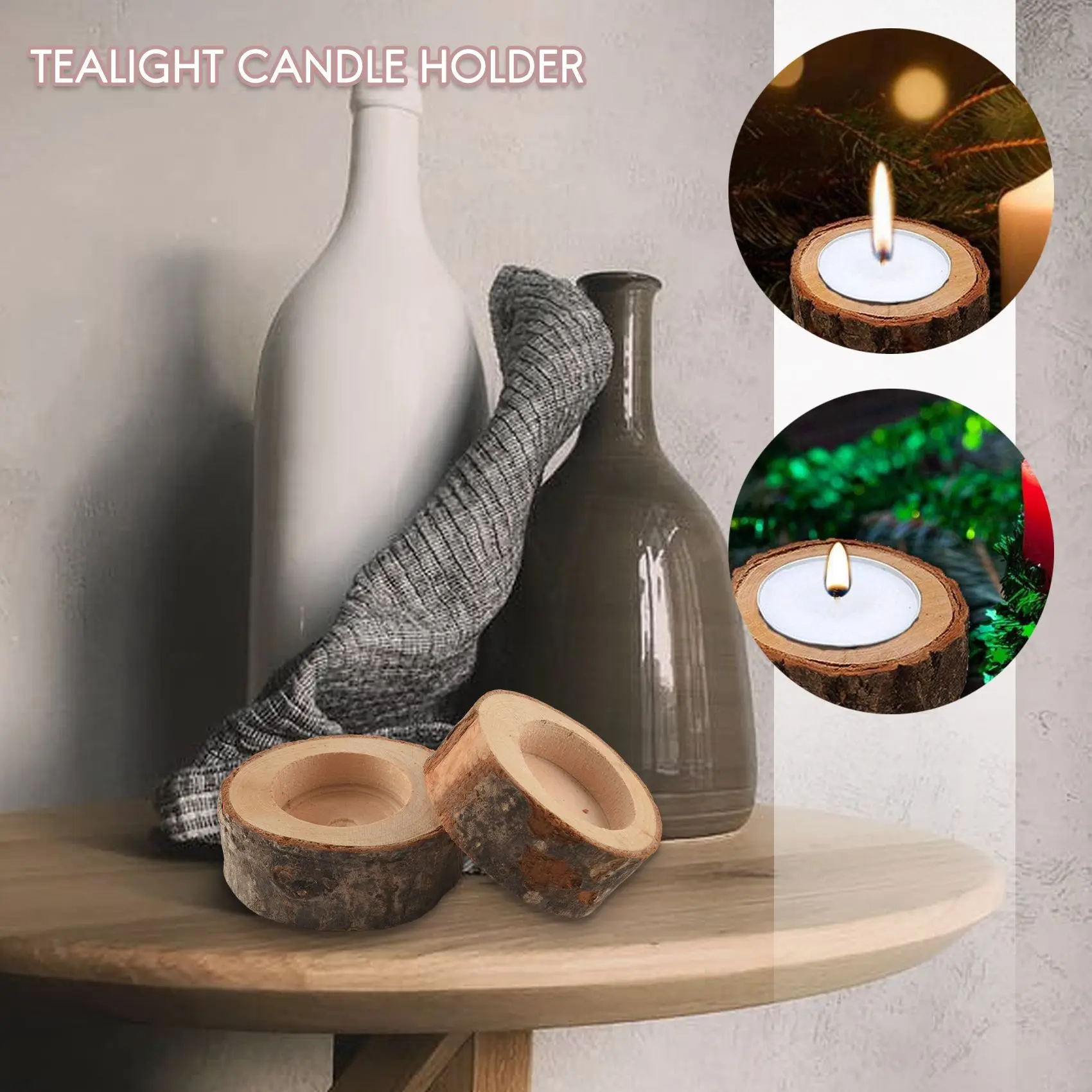 Castiçal de madeira para festa de casamento, Tealight votivo, mesa, halloween, natal, decoração de casa, 12pcs