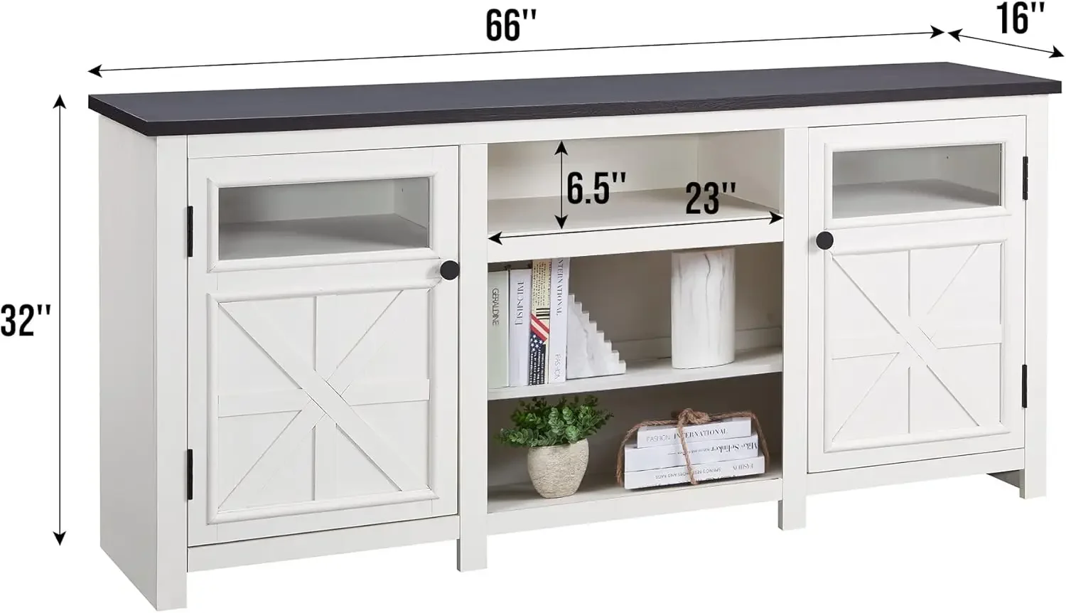 Farmhouse TV Stand for 75 Inch TV, Entertainment Center ,TV Cabinet with Barn Doors, Living Room, Adjustable Shelf - Off White