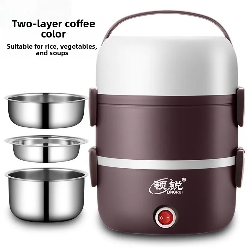 

Heatable Stainl Steel Lunch Box Nordic Sle 3 Layers Insulated Heating Portable Food Container with Stainl In...