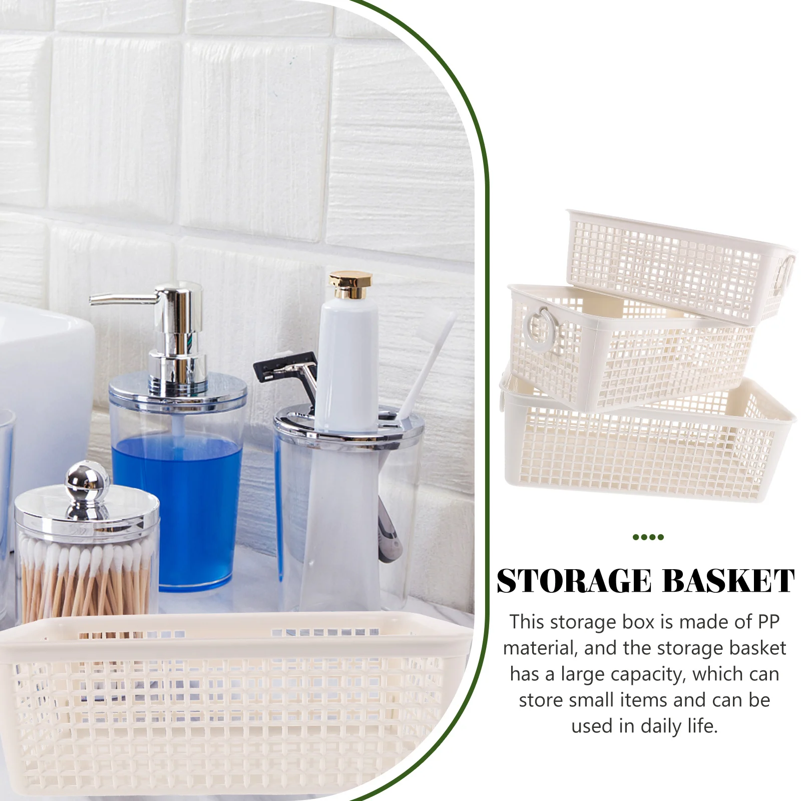 

3Pcs Hollow Storage Basket Desktop Organizer Plastic Basket with Double Handles for Small Item Organization and Desk Storage