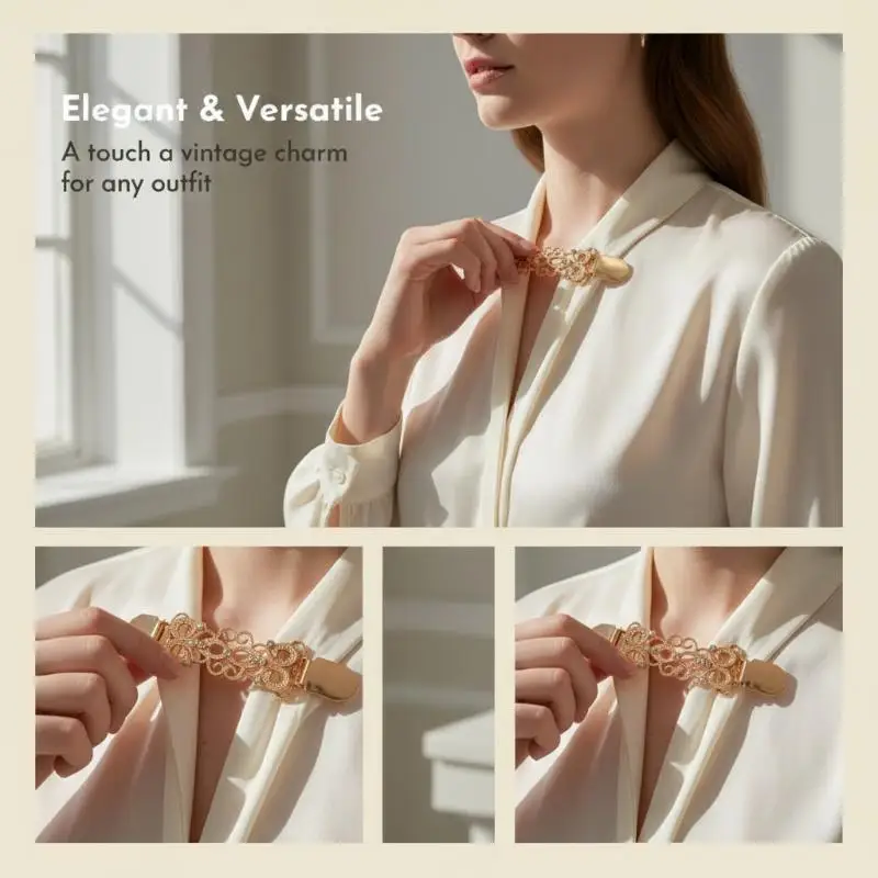 3/4/6Pcs Vintage Metal Cinch Clips Anti-slip Sweater Shawl Holders for Women Scarves Blouses Daily Use