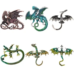 Enamel Dragon Brooches for Women Unisex Rhinestone Necklace Flying Dragon Pins Banquet Party Backpack Gifts Jewelry Accessories