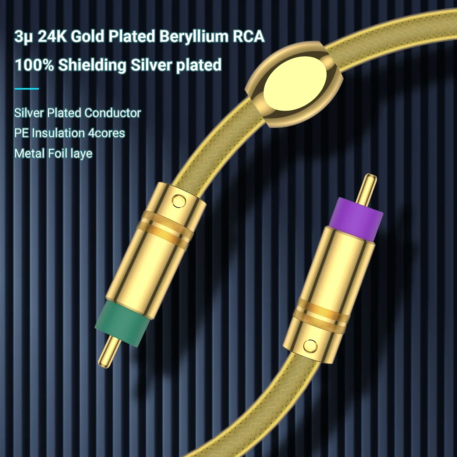 Par Audiocrast A71 cabo RCA estéreo banhado a prata de alto desempenho Premium Hi-Fi Audio 2rca para 2rca Interconenect