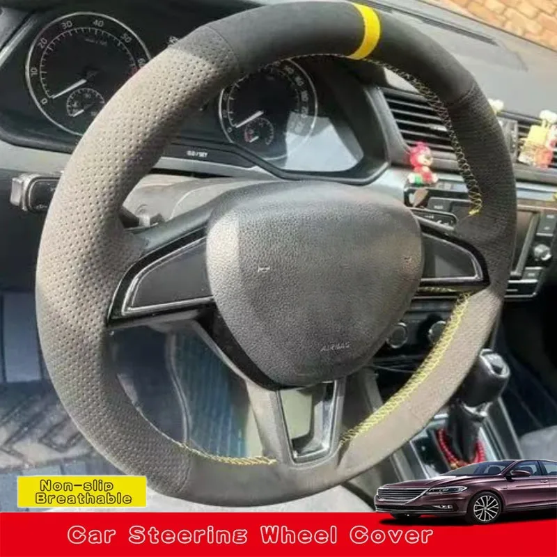 

Custom Hand Sewing Anti-slip Suede Leather Car Steering Wheel Cover For Skoda Octavia Fabia Rapid Spaceback Superb (3-Spoke）
